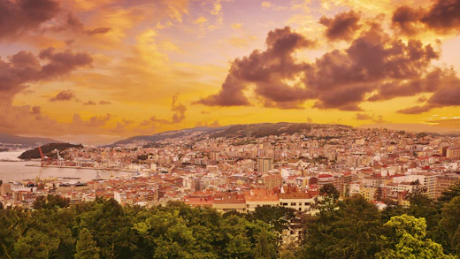 Vista panorámica de Vigo atardecer